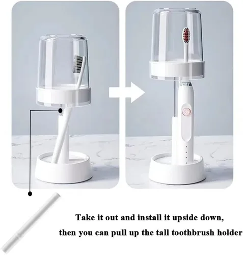 Vista 5 de El soporte para cepillos de dientes con taza/cubierta contiene 2 ranuras, compatible con cepillos de dientes eléctricos y cepillos de dientes