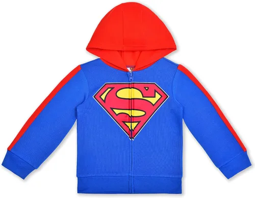 Vista 2 de Warner Bros. DC Comics Superman - Conjunto de sudadera con capucha y cremallera para niños pequeños y pequeños, color azulgris