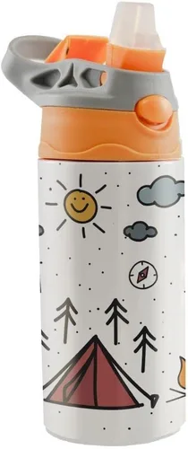 Vista 16 de All-Star Sports Orange – Diseño adhesivo – Botella de agua pequeña de 12 onzas con popote de silicona desplegable – Personalizar – Aislamiento