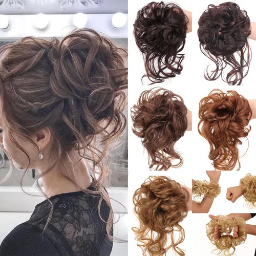 Vista 10 de Tousled Updo - Coleta de cola de caballo con banda elástica para el cabello, extensiones de cabello sintético corto ondulado rizado para mujeres