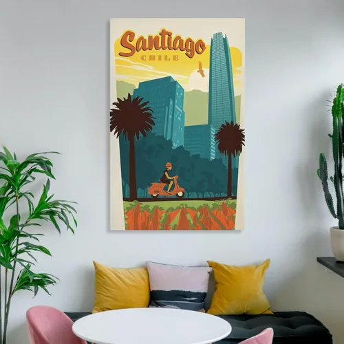 Vista 6 de Póster de Chile Santiago, impresión de póster de viaje de Países del Mundo, impresión vintage de lienzo de mediados de centavo, arte de pared