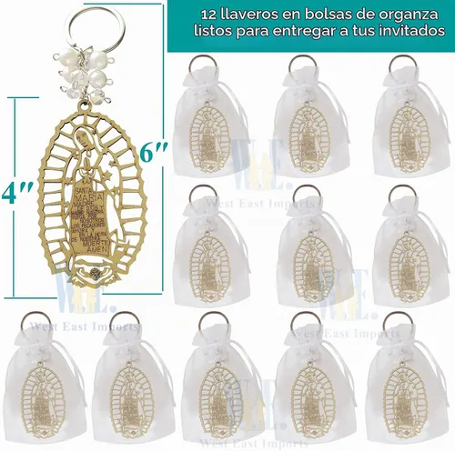 Vista 2 de 12 piezas de llavero de madera de Nuestra Señora de Guadalupe Bautismo Primera Comunión Favor