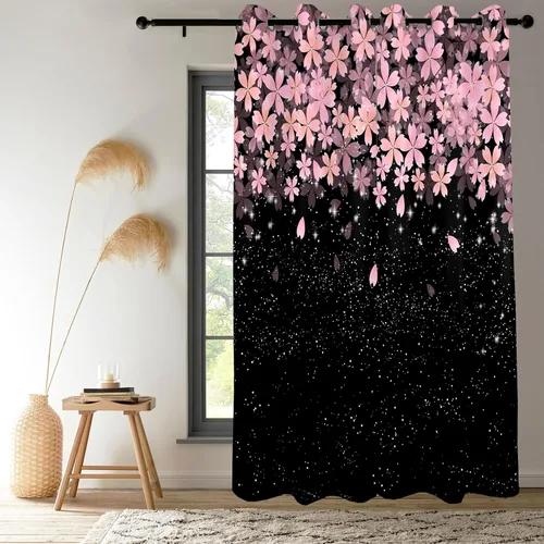 Vista 5 de Renaiss Pink Cherry Patels - Cortinas opacas con aislamiento térmico de flores de cerezo japonés, cortinas de ventana de dormitorio con estampado