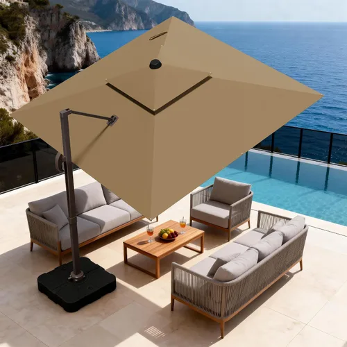 Vista 67 de Sombrilla de 10 x 13 pies para exteriores, sombrilla grande rectangular con viga voladiza, resistente, con rotación de 360°, sombrilla con Beige