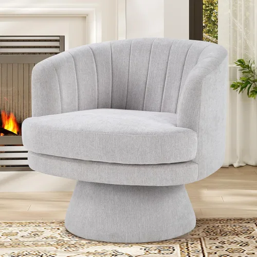 Vista 11 de IOMOR Silla giratoria de tocador con diseño de barril, silla moderna de mediados de siglo para sala de estar, dormitorio, espacios pequeños, silla