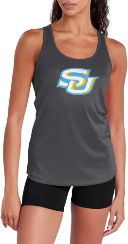 Vista 58 de Camiseta deportiva sin mangas oficial de NCAA Collegiate para mujer, con espalda cruzada, colección con logotipo primario