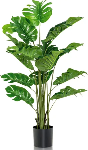 Vista 9 de GOFLAME Planta artificial Monstera Deliciosa, árbol sintético en maceta de 4 pies con 10 hojas falsas verdes, planta de queso suizo para decoración