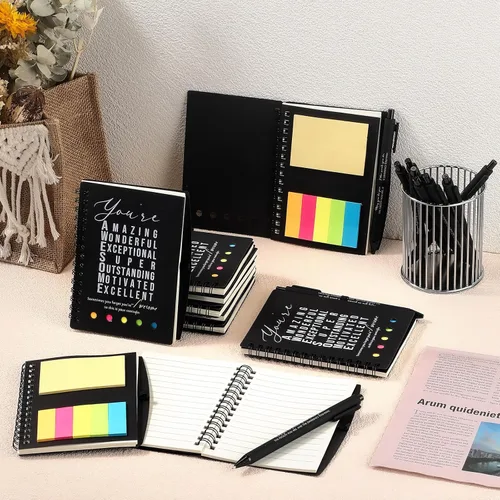 Vista 4 de Jetec 20 piezas/10 juegos de regalo para profesores, cuaderno motivacional en espiral con notas adhesivas, bolígrafo a granel, diarios inspiradores