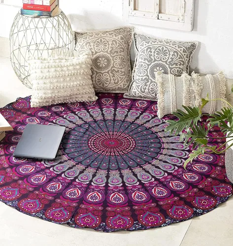 Vista 15 de raajsee Tapiz de Playa Redondo Turquesa Hippie/Boho Manta de Playa Mandala/Manta de Algodón Indio - Mantel Redondo/Decoración del Hogar/Alfombra