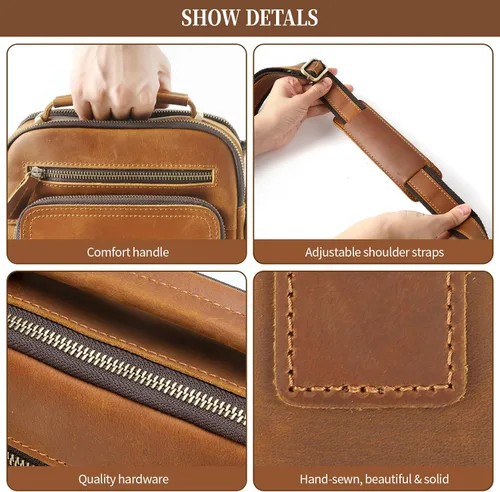 Vista 5 de Bolso cruzado de cuero para hombre, bolso de mensajero para hombre, bolso pequeño para maletín para hombres, bolsa de oficina, bolsa de mano