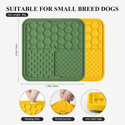 Vista 2 de Coomazy Paquete de 2 alfombrillas para lamer cachorros de gato, alimentador lento y diseño antideslizante, reductor de aburrimiento y ansiedad