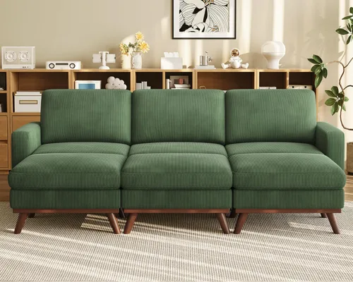 Vista 18 de Vesgantti Sofá modular en forma de U de 119 pulgadas, sofá modular de pana con asiento profundo y soporte de resortes, sofá convertible con 2 Beige