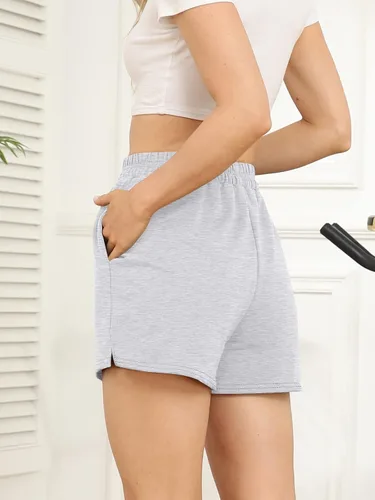 Vista 3 de AUTOMET Pantalones cortos deportivos de cintura alta para mujer, pantalones cortos casuales de descanso, pantalones cortos de entrenamiento
