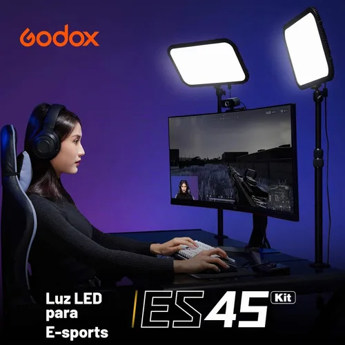 Vista 2 de Godox Luz de llave ES45, luz de video LED con soporte de escritorio extensible, control inalámbrico 2.4G, 0-100% de brillo y temperatura