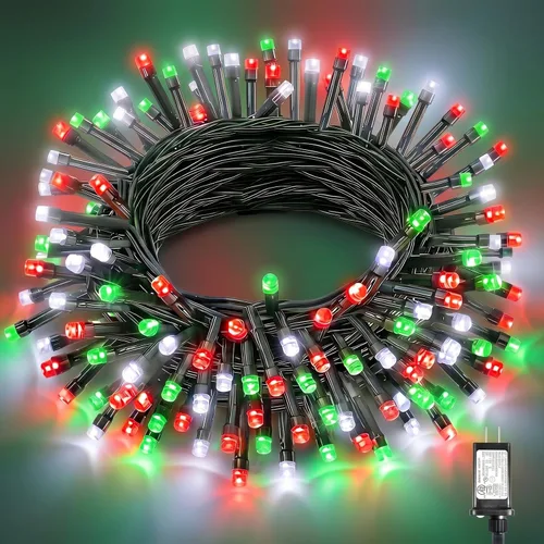 Vista 19 de Tira de luces LED de Navidad de 40 pies para exteriores, luces rojas y blancas de Navidad impermeables, 8 modos y temporizador, luces de árbol