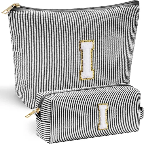 Vista 49 de YOOLIFE Regalos del Día de la Madre para Mujeres, Bolsa de Maquillaje con Iniciales, Bolsa de Maquillaje para Viaje, Bolsa de Maquillaje Negro