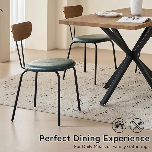 Vista 5 de Dining Table Set for 4, Modern 55" Brown Wood Grain Kitchen Table with 4 Stackable Dining Chairs, Faux Leather, for Dining Living Room Apartment