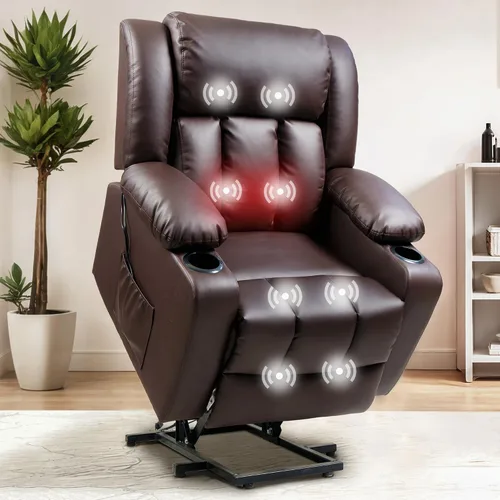 Vista 10 de FLEXISPOT Silla reclinable eléctrica con masaje y calor, silla elevadora de un solo motor, tapicería de tela de felpilla, USB/tipo C, portavasos