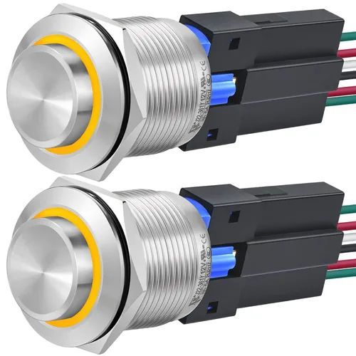 Vista 11 de Interruptor de botón de 0.866 in con cierre redondo alto impermeable IP67 de acero inoxidable 304 con luz LED de 110 V 120 V CA para 7/8 pulgadas