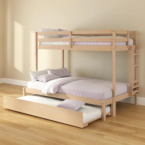 Vista 12 de Grain & Grove - Litera de dos camas con oso, estructura de litera resistente para niños, litera de madera contrachapada con escalera, barandilla