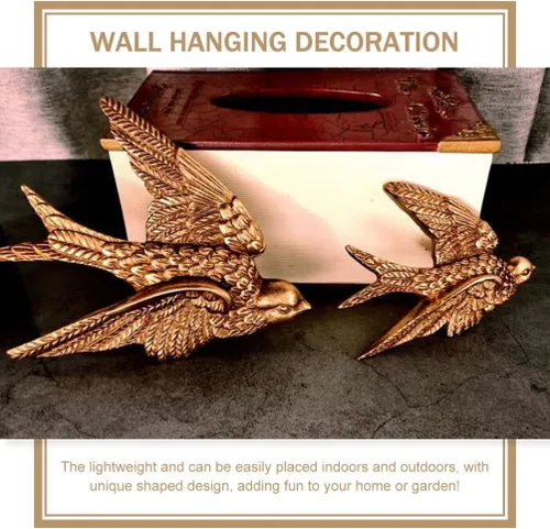 Vista 8 de YARDWE Figura de gorriones dorados para colgar en la pared, figuras de pájaros, esculturas de pared de resina de jardín, colgante, decoración
