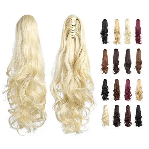 Vista 90 de Extensiones de cola de caballo, extensiones de cabello de cola de caballo con clip de garra marrón oscuro para mujer, pieza de cabello rizado