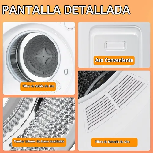 Vista 5 de Secadora de ropa portátil de 1.5 pies cúbicos, secadora de lavandería de carga frontal de secado rápido de 800W con 5 modos, mini secadora eléctrica