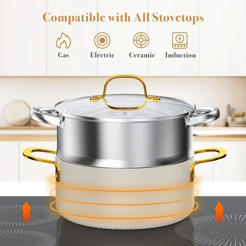 Vista 4 de PekGema Juego de utensilios de cocina de cerámica de 15 piezas, juego de ollas y sartenes antiadherentes, apto para horno, no tóxico, juego