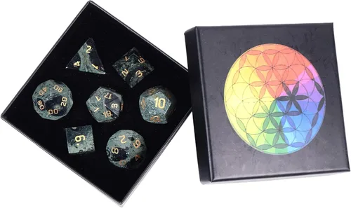 Vista 13 de Nupuyai Juego de dados poliédricos D&D de cristal de cuarzo rosa curativo con caja para Calabozos y Dragones, juego de 7 dados de mesa para RPG MTG
