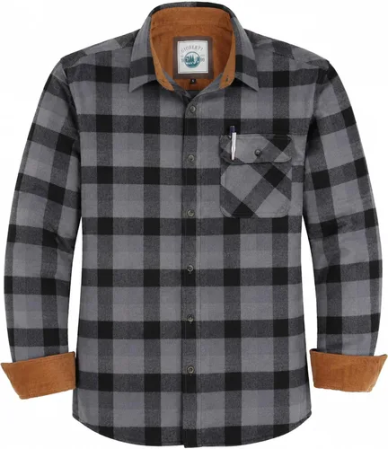 Vista 35 de Gioberti - Camisa a cuadros de franela cepillada de 100% algodón para hombre con contraste de pana Carbón vegetal