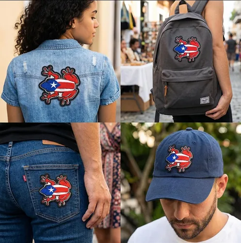 Vista 2 de Parche de Puerto Rico Ropa Hierro en Coqui Parches Boricua Puerto Rico PR Diseño de Calidad Accesorio Ropa Vaqueros Mochilas Camisa Sombreros