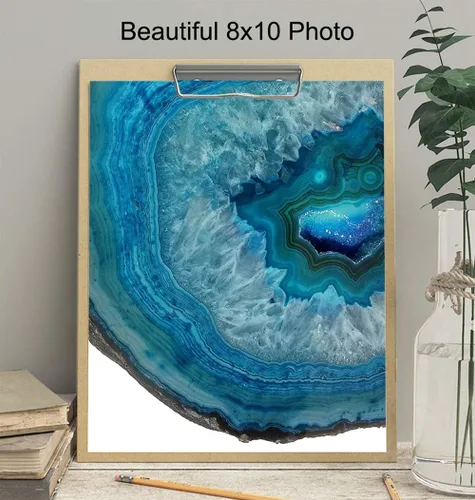 Vista 3 de Impresión artística de pared con piedras preciosas de ágata azul, foto sin marco de 8 x 10 pulgadas, es un gran regalo para coleccionistas de geoda