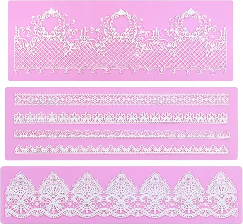 Vista 7 de Moldes de encaje en relieve, juego de 2 moldes de silicona con diseño de flores de varios círculos, decoración de pasteles de boda, molde de A-Rosa