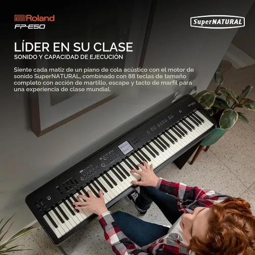 Vista 3 de Piano digital Roland FP-E50 Piano premium y biblioteca de sonidos expandible Teclado de 88 notas con acción de martillo Acompañamiento