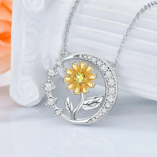 Vista 5 de VONALA Sterling Silver SunflowerRose CrossRoseLotus FlowerHonney BeePineapple Necklace for Women Flower Pendant Necklace Gifts for Girlfriend Wife