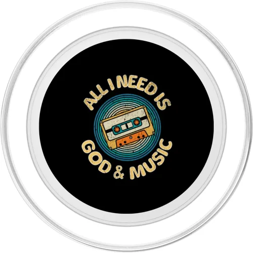 Vista 2 de God & Music Vintage Cassette Tape, Retro Boombox Faith Tee PopSockets MagSafe PopGrip for iPhone