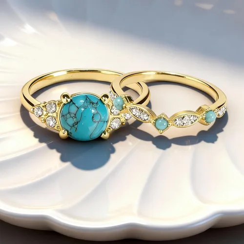 Vista 6 de Anillos gruesos dorados y turquesas apilables para mujeres, anillos para nudillos para el pulgar para mujer, diamantes de imitación vintage, joyería
