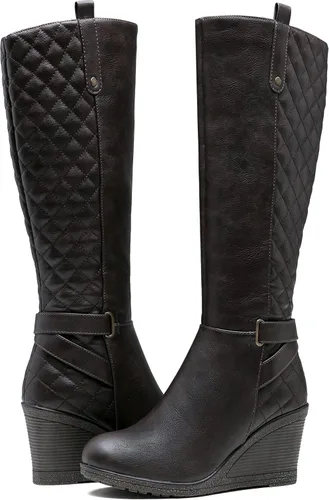 Vista 5 de Vepose Botas altas hasta la rodilla para mujer 9652 Botas de cuña con cremallera lateral