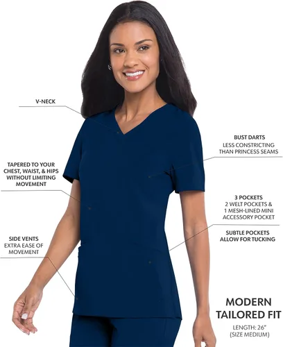 Vista 2 de Landau Womens Plus Size Urbane Performance Tailored Fit Super Stretch 3-Pocket Scrub Top 9015
