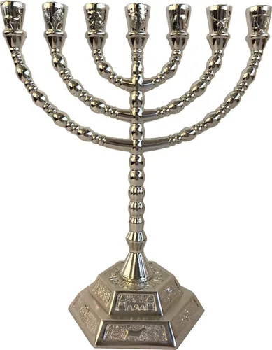 Vista 10 de Holy Land Market Candelabros Judíos Menorah - 7 Ramas - 12 Tribus de Israel Menorah (Cobre, 6.5 Pulgadas)