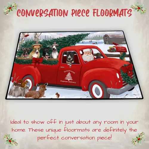 Vista 4 de Doggie of the Day Greyhound Dogs Floor Mat - Christmas Santa Express Delivery Red Truck - Best Dog Doormat - Protector Decor - Unique Portrait Art