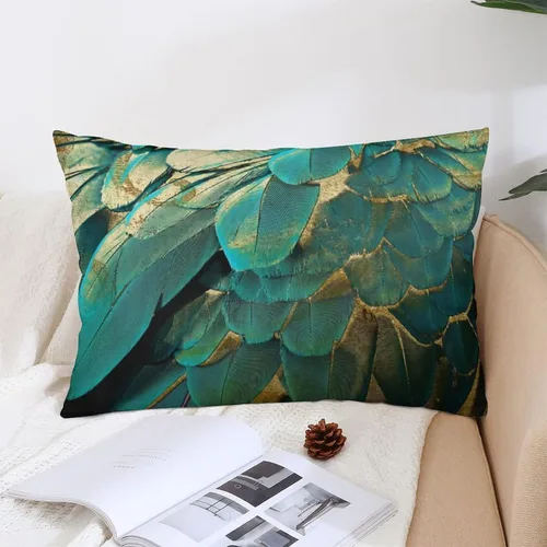Vista 4 de Synthwave Fundas de almohada decorativas de plumas con purpurina verde azulado y dorado de 12 x 20 pulgadas, almohadas decorativas para decoración