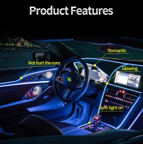 Vista 4 de El - Tira de luces LED de neón para auto, tira de luces LED para interior y exterior de automóvil, cable frío de 12 V para decoración