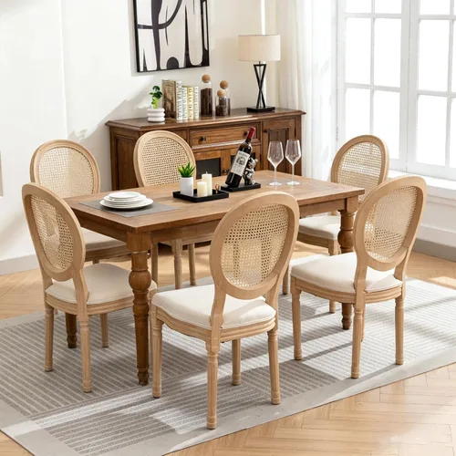 Vista 14 de French Country Set of 2 Dining Chairs, Linen Farmhouse Wood Chairs Beige