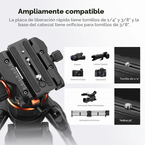 Vista 5 de K&F CONCEPT Cabezal de fluido profesional, trípode de cabeza fluida suave