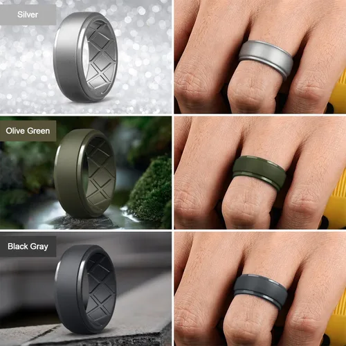 Vista 4 de Egnaro - Anillos de silicona para hombre, 10 mm de ancho0.39 pulgadas y 2.5 mm0.10 pulgadas de grosor, alianzas de boda de goma, paquete de 147