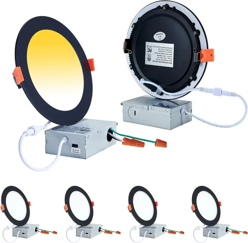 Vista 16 de CycevSun Luces empotrables LED de 4 pulgadas, sin lata, regulables y 5 CCT seleccionables, techo de oblea ultrafina, para exteriores e interiores, 9