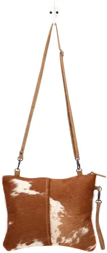 Vista 6 de Myra Bag Ivory & Drab Upcrecycled cuero y cuero de vaca bolso de la bolsa de la muñeca S-1491