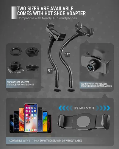 Vista 4 de KHC1417 Soporte de teléfono para anillo de luz, cuello de cisne de 9 pulgadas, soporte para zapata caliente Ring Light Phone Mount, Camera Hot