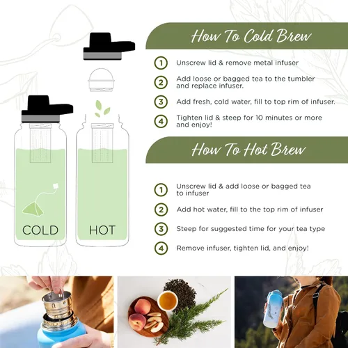 Vista 2 de The Tea Spot Juego de vasos de té de agua de edición limitada, botella de viaje con infusor de té para té de hojas sueltas, 32 onzas, elegante